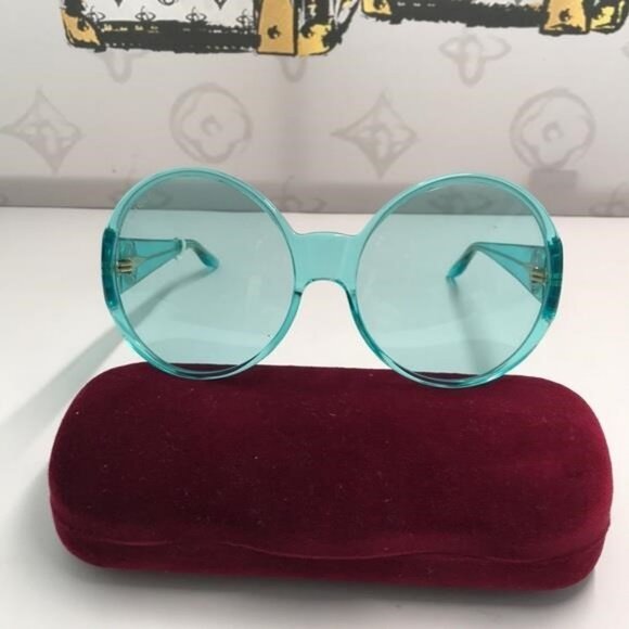 New Authentic Gucci GG0954S 001 Prestige Light Blue Oversized Round Sunglasses\